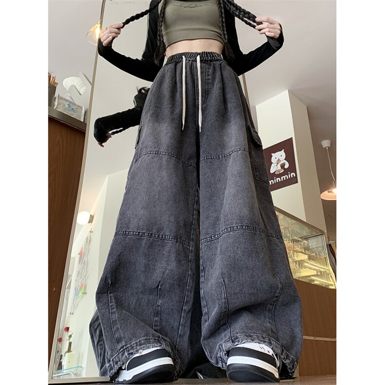 牛仔裤男女韩版潮流高街百搭阔腿口袋2024冬季ins长裤RK2309-P39,男装牛仔裤,星座412-3