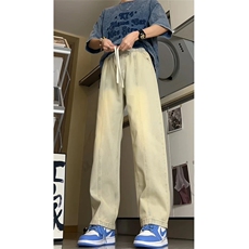 K1223-p35（网络图）现货牛仔裤拼接无弹阔腿直筒裤老爹裤长裤，男装牛仔裤，星座103A-1