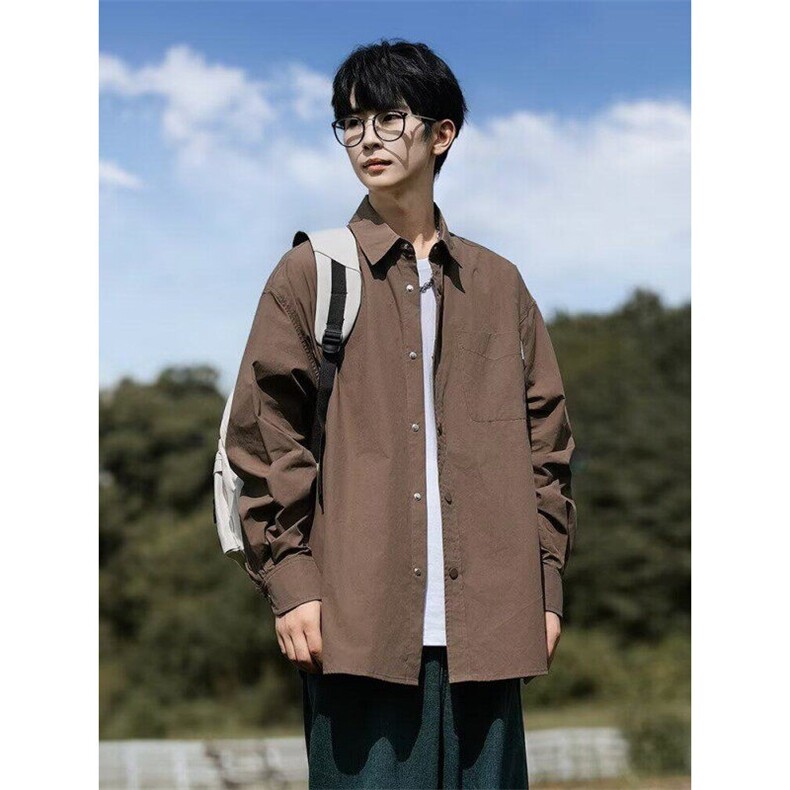 2025新款纯色长袖衬衫日系cityboy复古工装衬衣中性现货W8566-P30,男装衬衫,星座512-4