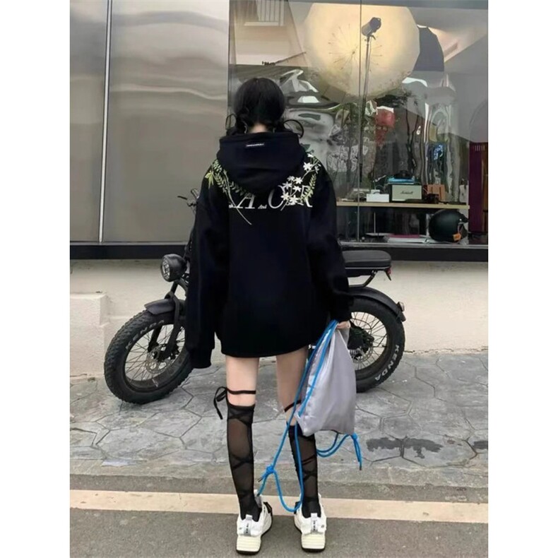 5285-P55纯棉华棉复合原版刺绣秋冬宽松连帽卫衣薄款/加绒,女装卫衣/绒衫,星座617A-2
