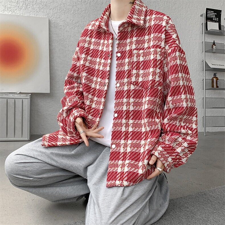 8XL-M特大码高级感千鸟格闲大码情侣复古翻领夹克外套JK1303P65,男装夹克,电商D206-1