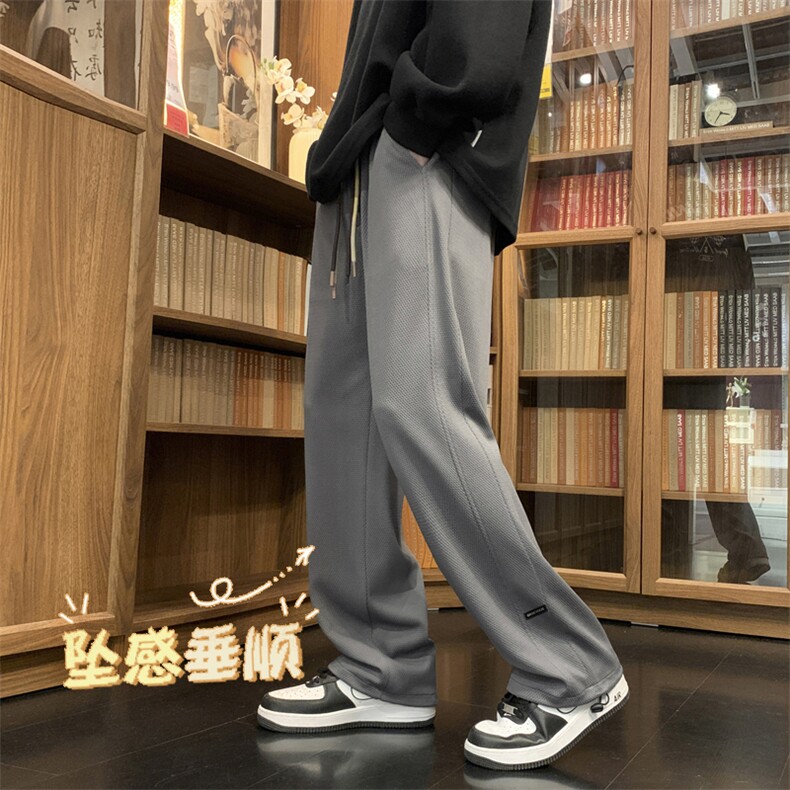 新款韩版潮流休闲垂感直筒裤男士抗皱华夫格长裤子K932特批32,男装休闲裤,星座718-1