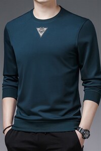 2023秋季新款长袖男士中年圆领薄款印花韩版潮流商务休闲卫衣图片