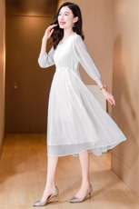 纯色高端真丝连衣裙2025新款女高级感年轻妈妈夏装桑蚕丝气质长裙，女装连衣裙，阿舍尔精品