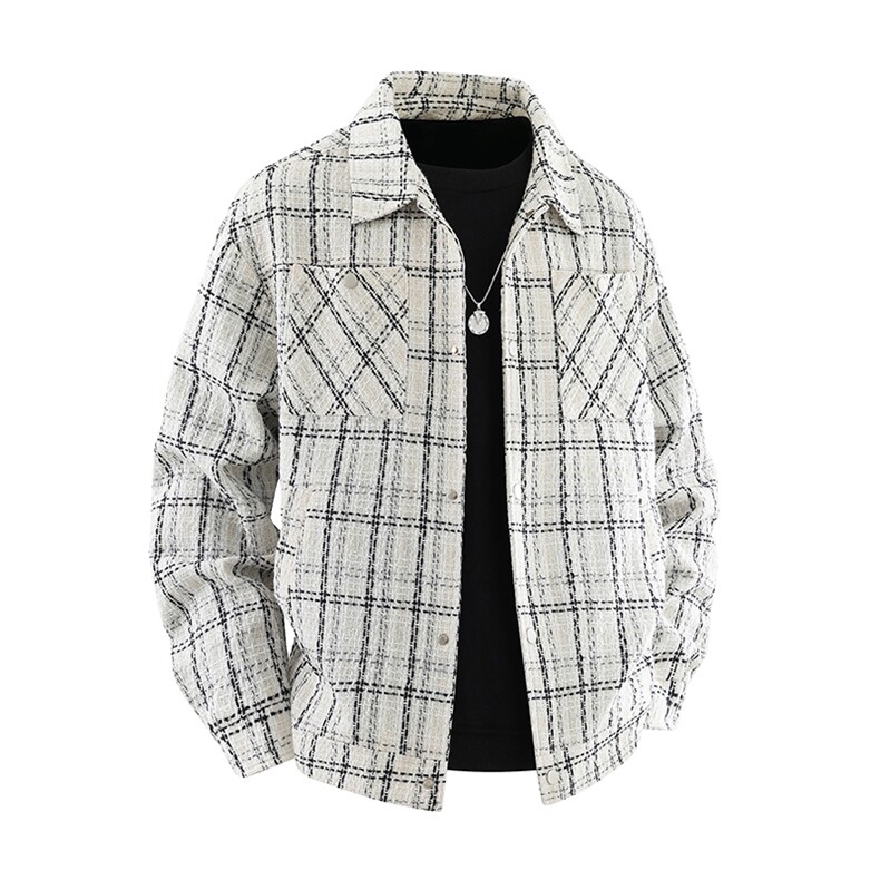 秋新款美式格纹翻领夹克外套2025男宽松帅气潮流外套Q5560-P68，男装夹克，星座610（原A335）