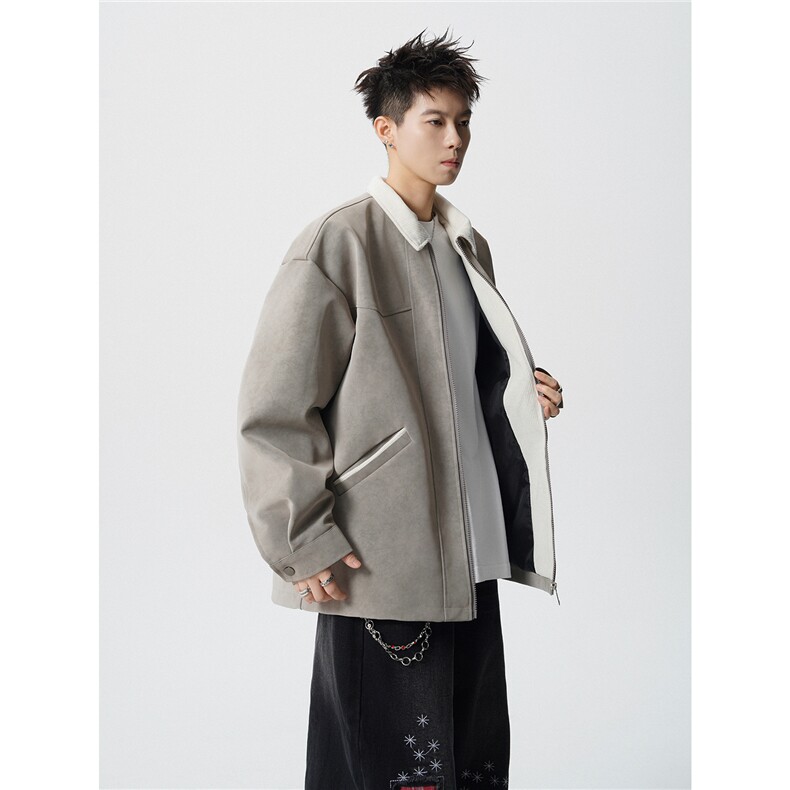 无影墙巴恩风刺绣撞色设计翻领M-5XL大码皮衣夹克JK78106P85控138，男装夹克，星座227-7