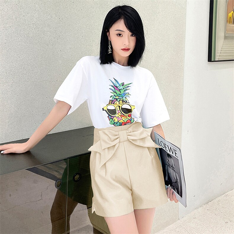 2023年夏季韩版休闲印花T恤+短裤两件套,女装套装/套裙,时尚俏佳人