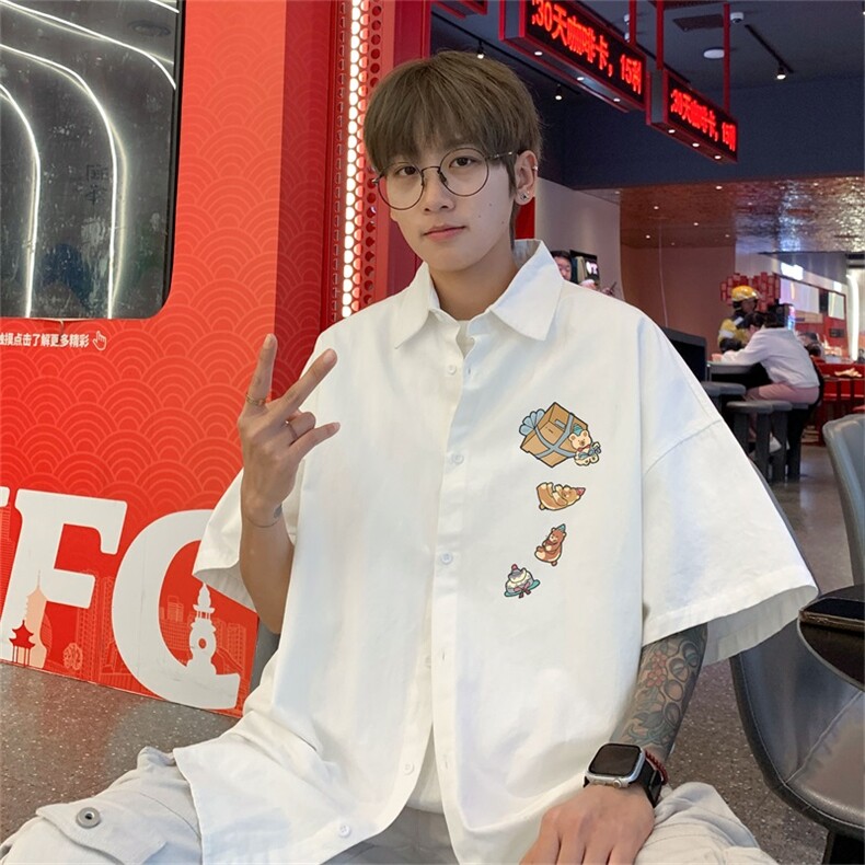 电商DSA028-DX24L15100聚酯特P25新款港风潮流印花短袖衬衫男,男装T恤,电商A028