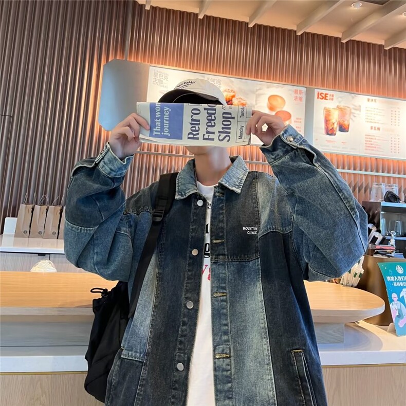 新款牛仔外套男女潮牌日系宽松复古做旧水洗牛仔夹克JN113P68,男装夹克,星座1116-2