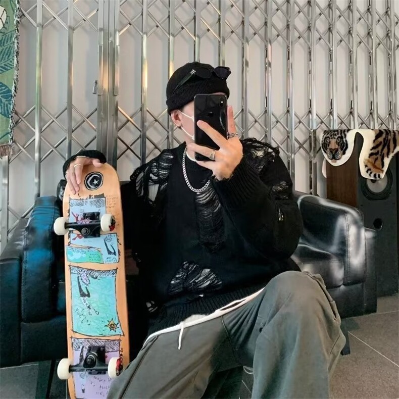 灰色美式复古亨利领毛衣男款冬季慵懒风高级感针织衫cleanfit外套,男装针织衫/毛衣,星座506A