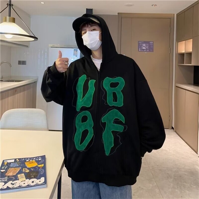 春秋款开衫卫衣男高街潮oversize炸街痞帅字母上衣Y758-P35,男装夹克,星座1001-1