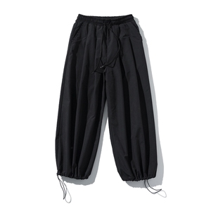 夏季薄款男裤抽绳休闲裤阔腿哈伦宽松运动灯笼九分裤h031图片