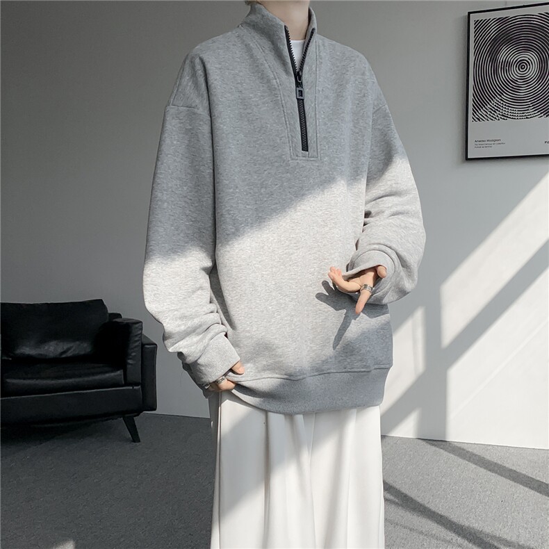 解构设计半拉链套头卫衣大码美式重磅无帽上衣秋季外套WY5119/P58，女装短外套，电商B238