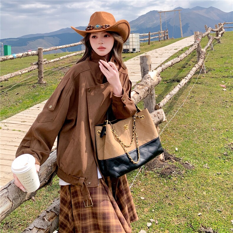 现货！2026春装新款时髦摩登复古麂皮绒外套女2C325-520P175K258,女装短外套,2C325