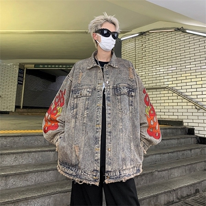 Wt8322-P58美式复古火焰刺绣牛仔夹克图片
