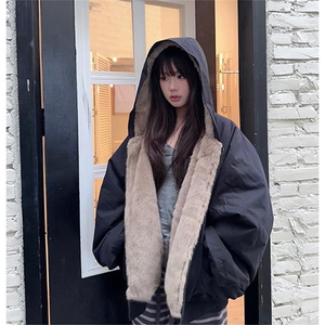 两面穿现货重磅短款座山雕棉衣男女双面穿毛毛绒棉服加厚外套图片