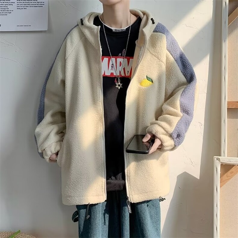 秋冬季衣外套刺绣袄男潮流百搭情侣羊羔绒连帽服W3478-P45,男装棉衣,星座512-3