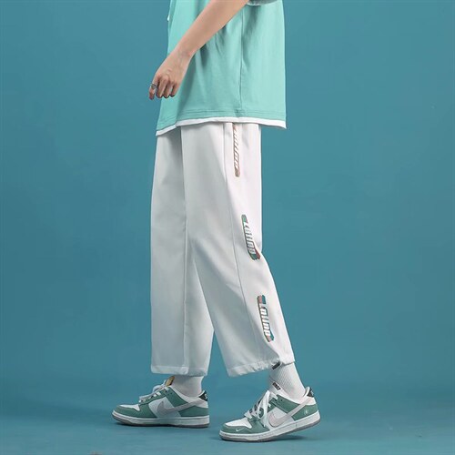 夏季九分裤男宽松直筒运动港风休闲裤ins垂感字母束脚裤K2126-p28图片