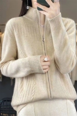 通勤秋冬拉链针织开衫女重磅加厚保暖长袖毛衣外套休闲简约上衣新，女装针织衫/毛衣，萱芳婷羊绒