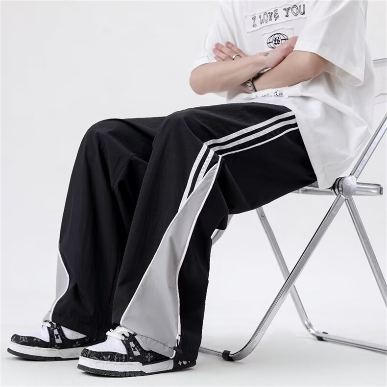 美式复古侧边三条杠阔腿休闲裤垂感直筒街舞抽绳长裤K6127-P32,男装休闲裤,星座512-2