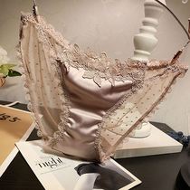 Three-dimensional embroidered underwear women sexy lace transparent perspective low waist fashion satin fabric hollow seduction seduction bottom pants head