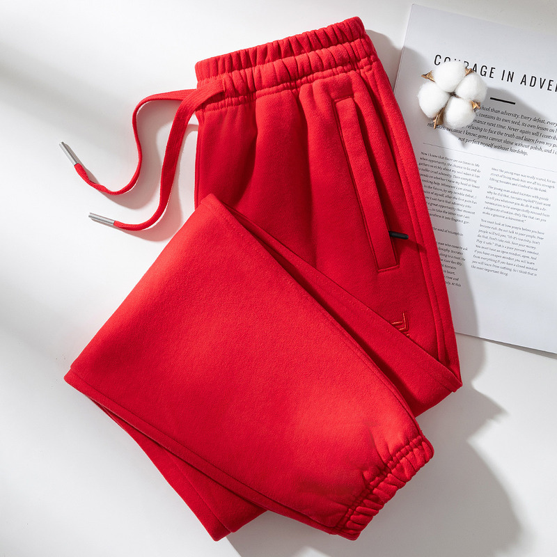 Bright Red Women's Sweatpants, Spring and Autumn Cotton, 2026 New Autumn Casual Joggers, Women's Zippered High-Waisted Pants