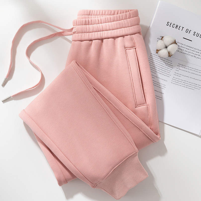 Pink Fleece-Lined Sweatpants for Women 2026 New Autumn and Winter Thickened Cotton Sweatpants Women's Large Size Warm Winter Trousers
