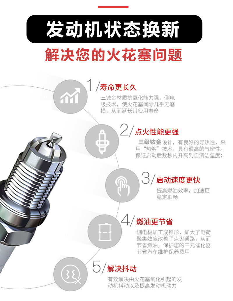 Three-pole Iridium oil and gas dual-purpose spark plug gas CNG natural gas special upgrade to improve energy saving 99% models