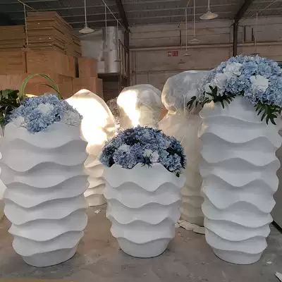 Creative floor glass fiber wave flower pot Mall hotel office sample house display center beautiful Chen Flower Bowl outdoor pot combination