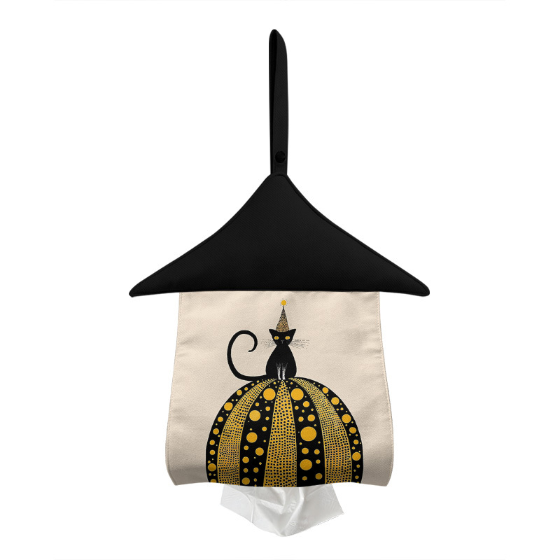 Inki Grassland Pumpkin Cat Original Cotton-Filled House-Shaped Hanging Tissue Bag, Wall-Mounted, for Dormitory, Bedroom, Car Use, High Aesthetic Value Inki Grassland Pumpkin Cat Original Cotton-Filled House-Shaped Hanging Tissue Bag, Wall-Mounted, for Dormitory, Bedroom, Car Use, High Aesthetic Value