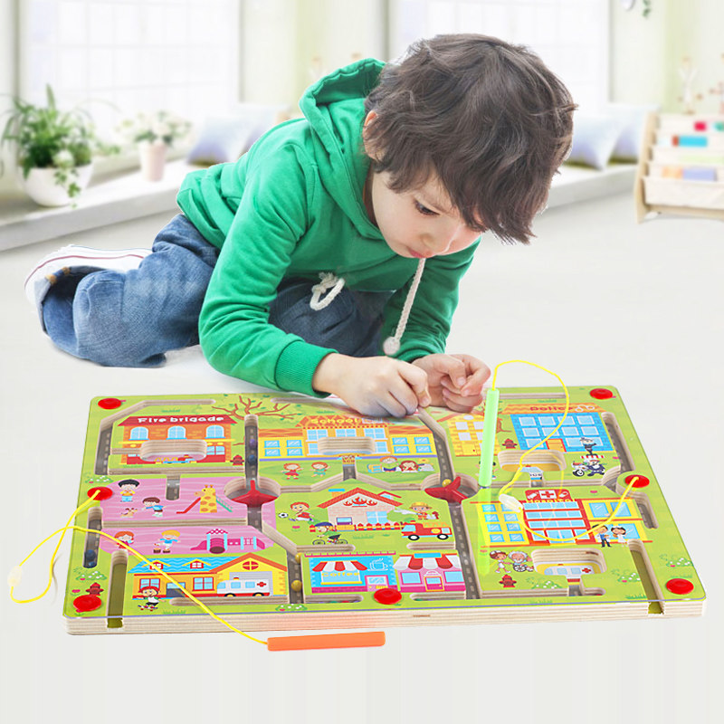Wooden children's puzzle maze toy track walking alphanumeric find 3-5-6 years old enlightenment intelligence game
