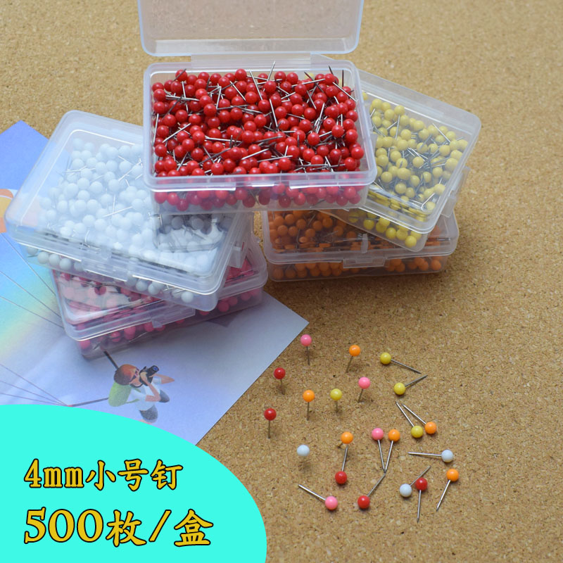 500pcs solid color small map needle fixed needle color big head needle 4mm round head short needle Cork board marking nail