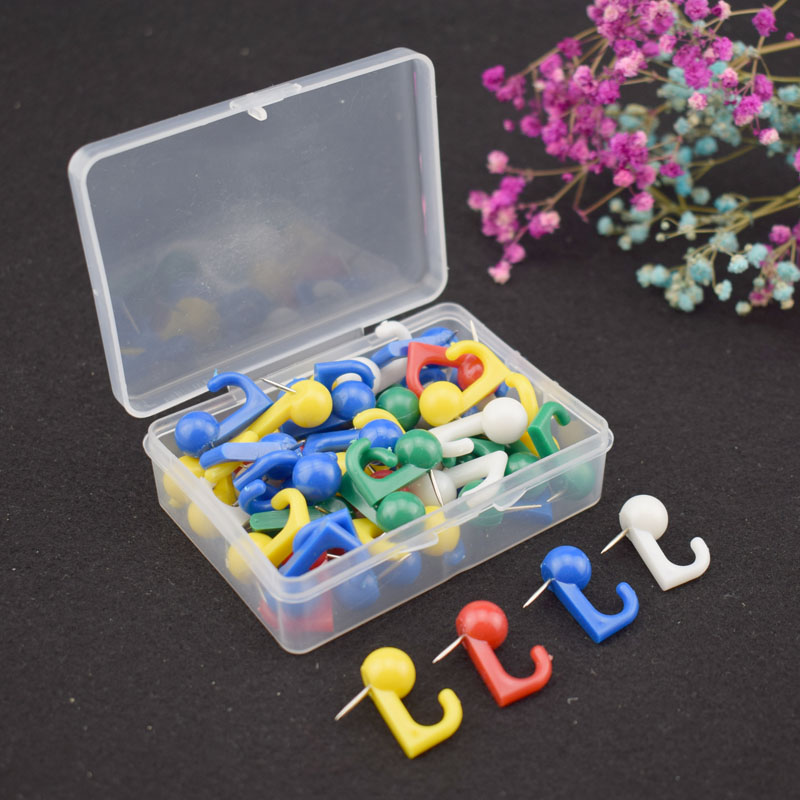 Color adhesive hook pushpin fixing nail 50 boxed tack adhesive hook nail kindergarten Post I-shaped positioning nail