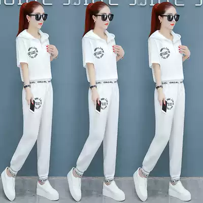 Women's sports suit female 2021 summer foreign school age reduction short sleeve sweater Korean version loose fashion casual two-piece