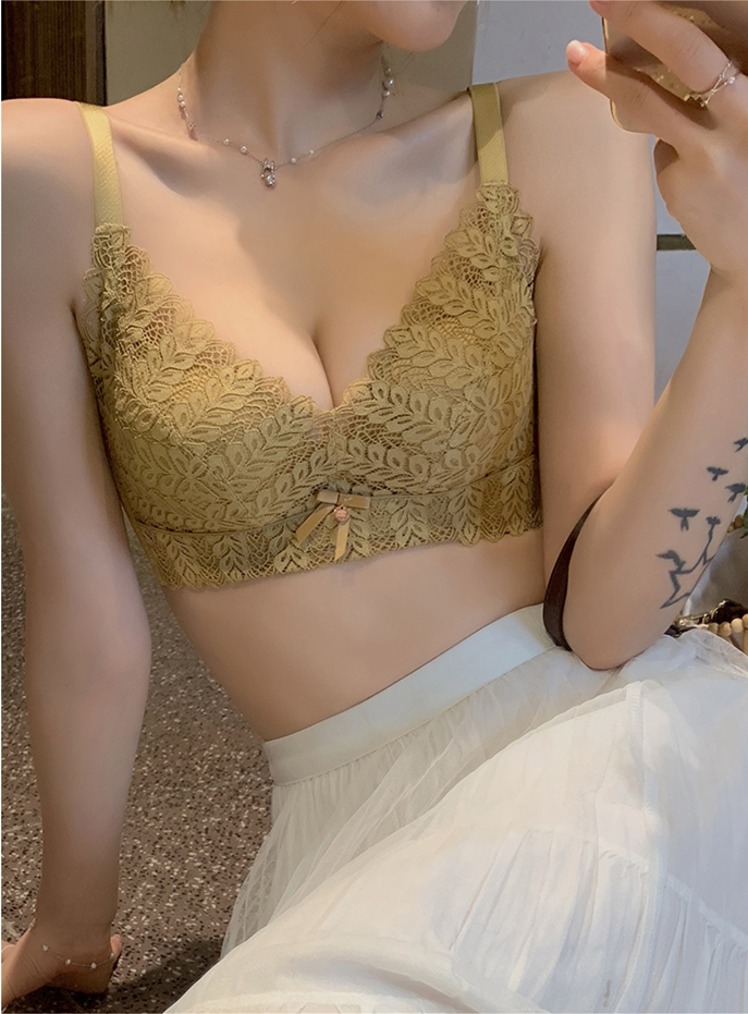 Japanese Latex Underwear Poly to collect Associate Milk Anti Drooping Adjustment Type without Steel Ring Small Breast Bra Lace Sexy