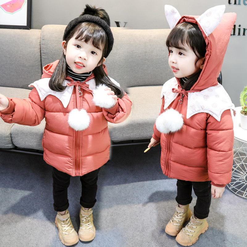 Korean version 0-1-2-3-4-year-old female baby cotton coat jacket baby pure color cotton padded jacket for girls to thicken clothes