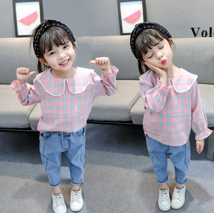 2020 new spring and autumn clothes 0-1-2-3-4-5 year old Han version thin girl's plaid shirt doll-shirt female baby