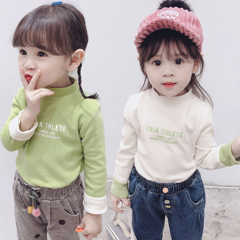 2020 autumn winter clothing new girl gush T-shirt beat bottom shirt pure color blouse 0-1-2-3-4-5 year old female baby