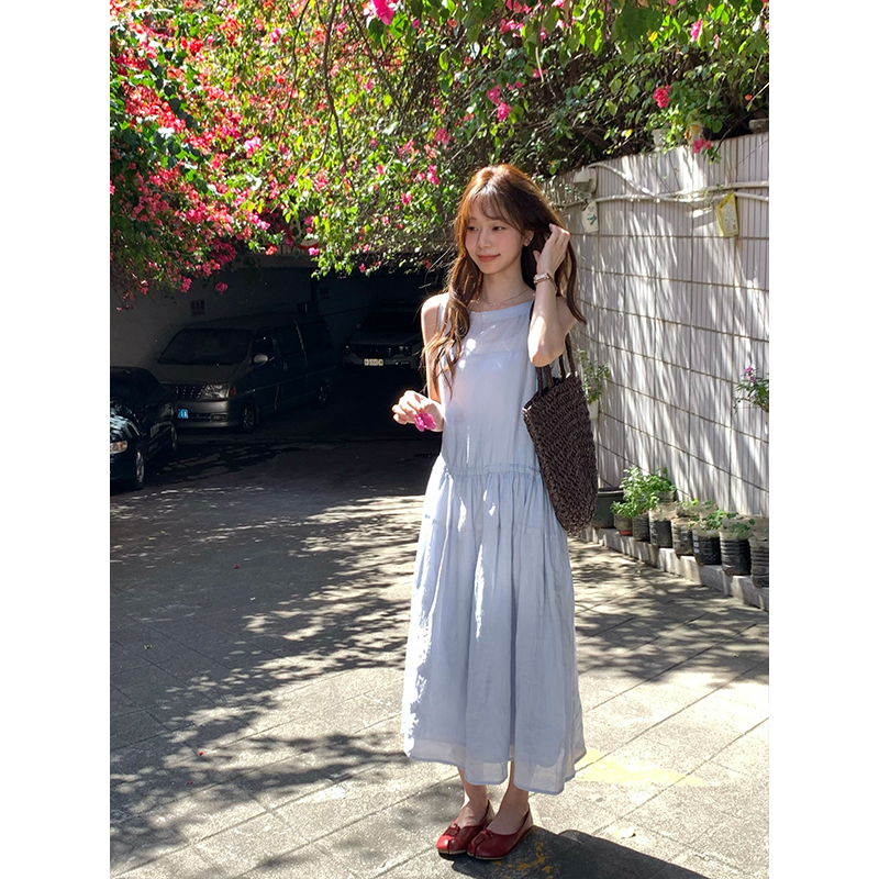 Fragrant Banana 100% Ramie Dress for Women, Spring/Summer, Elegant Sleeveless Waist-Cinching Strap Long Dress Fragrant Banana 100% Ramie Dress for Women, Spring/Summer, Elegant Sleeveless Waist-Cinching Strap Long Dress
