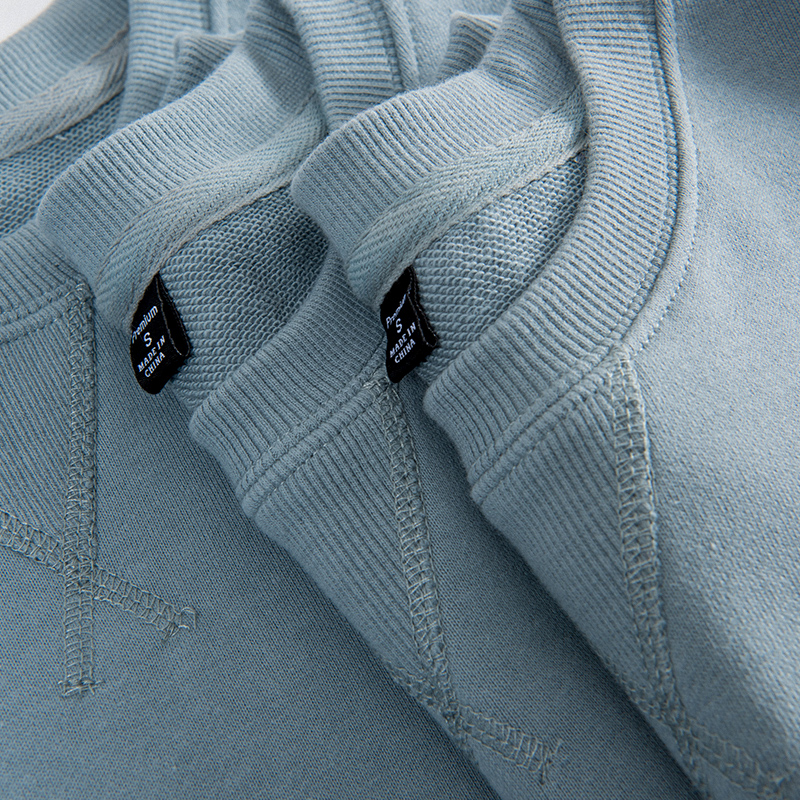 340g HEAVY POUND FOGGY BLUE HAIR RING CLOTH PURE COTTON LOOSE ROUND COLLAR SLEEVE HEAD THICK COTTON T PURE COLOR CASUAL MINIMALIST FOR MEN AND WOMEN BLOUSES