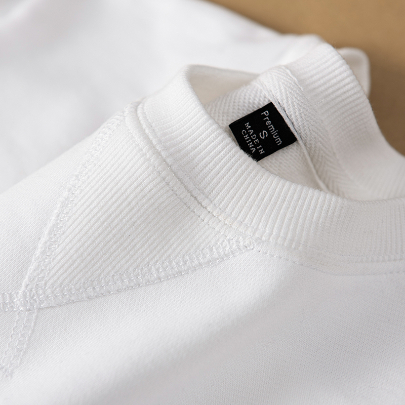 340g heavy terry cloth inverted triangle round neck thick cotton T pure white top solid color thick casual loose men and women