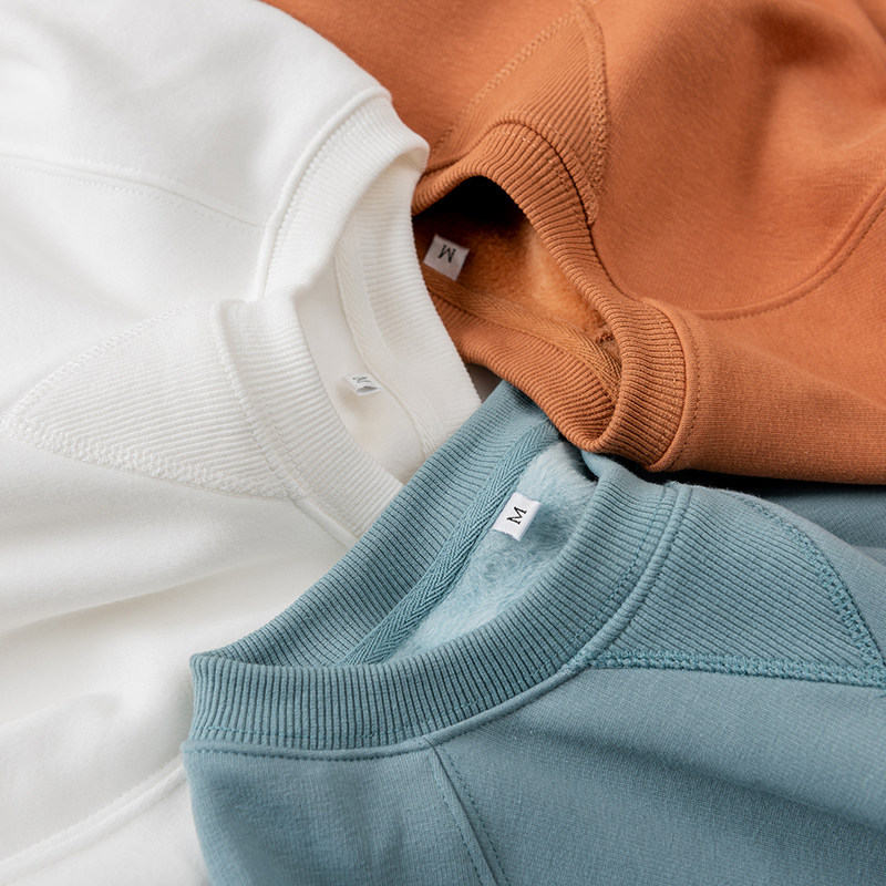 350g heavy pounds American vintage winter plus suede warm round neck thick cotton T pure color casual minimalist with undershirt male and female