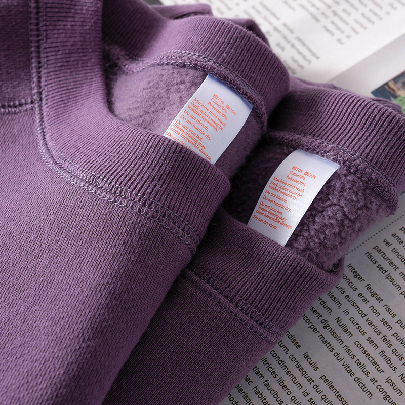 Black Bryn Purple Pound Pure Cotton Round Collar Thick Cotton T Pure Color Plus Velvet Thick Solid With Lazy Wind Winter Warm Men And Women's Blouses