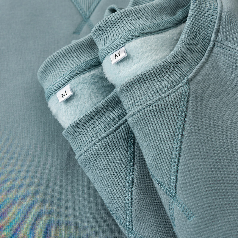 Morandi Color Department 350g Heavy Foggy Blue and blue collar thick cotton T winter plus thick solid pure color Lazy Breeze male and female