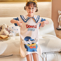 Summer pure cotton girl sleepdress short sleeve princess pyjamas red mother girl dress childrens home suit