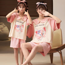 Summer cotton girl pajamas Linga baby child in the childs child short sleeve mother and child home suit