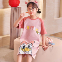 Childrens pajamas girl sleepy cotton short sleeve summer skirt girl princess in the elderly child mother and child home clothing