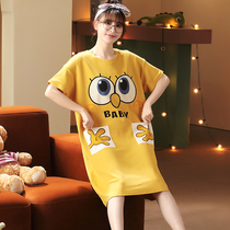 Pure cotton sleeping dress female summer sleeve loose sweet student home dress cute cartoon spring and autumn thin pajamas girl