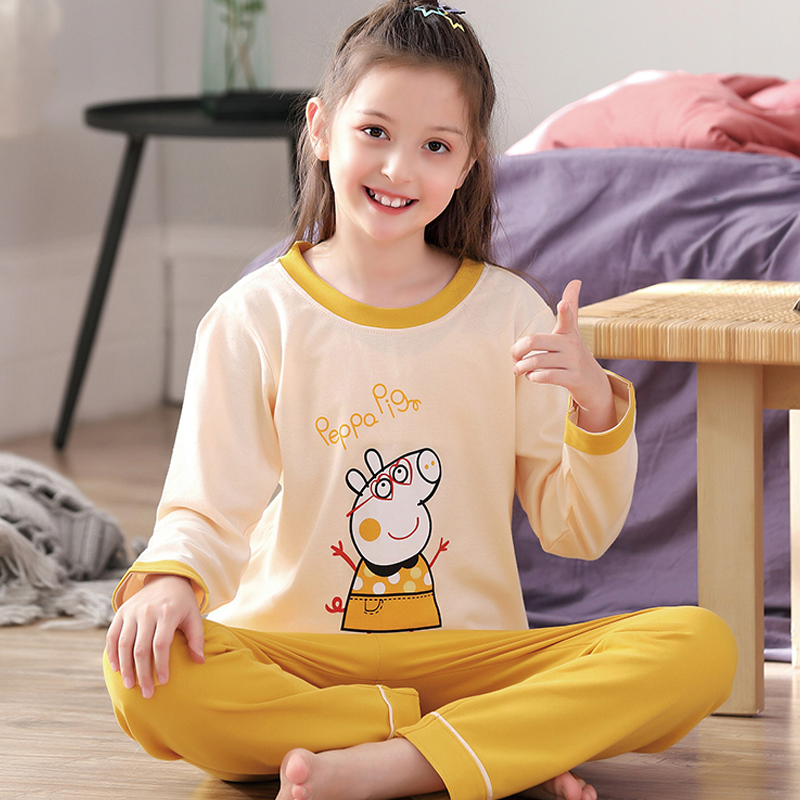 Teen Sleepwear Girl Long Sleeve Junior High School Student 12-15 Year Old Spring Autumn Season Cartoon Pure Cotton CUHK Children's Home Clothes