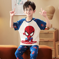 Spider-Man Boys Pajamas Pure Cotton Short Sleeve Trousers Spring Summer Boy Cartoon Home Clothes Semi-sleeved Set